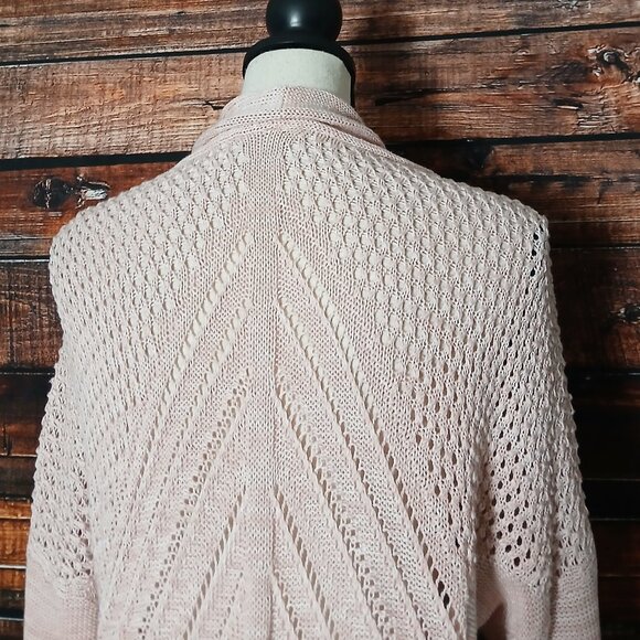 Leo & Nicole Cardigan Sweater XL Open Long Pointelle Loose Weave Knit Light Pink - Picture 5 of 10